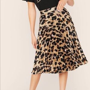 Leopard Pleated Satin Skirt